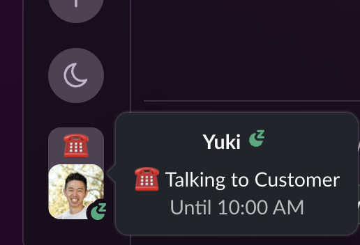 Slack profile card showing a BusyBee status automatically set from calendar events